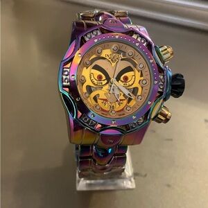 Mens Big Face Multi Color Joker Watch Stainless Steel With Link adjuster & Cloth
